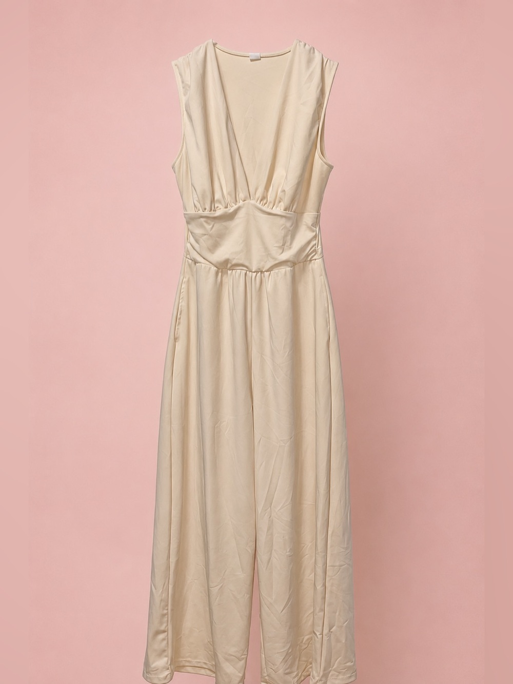 HALARA Cream Sleeveless Easy Peezy Jumpsuit
